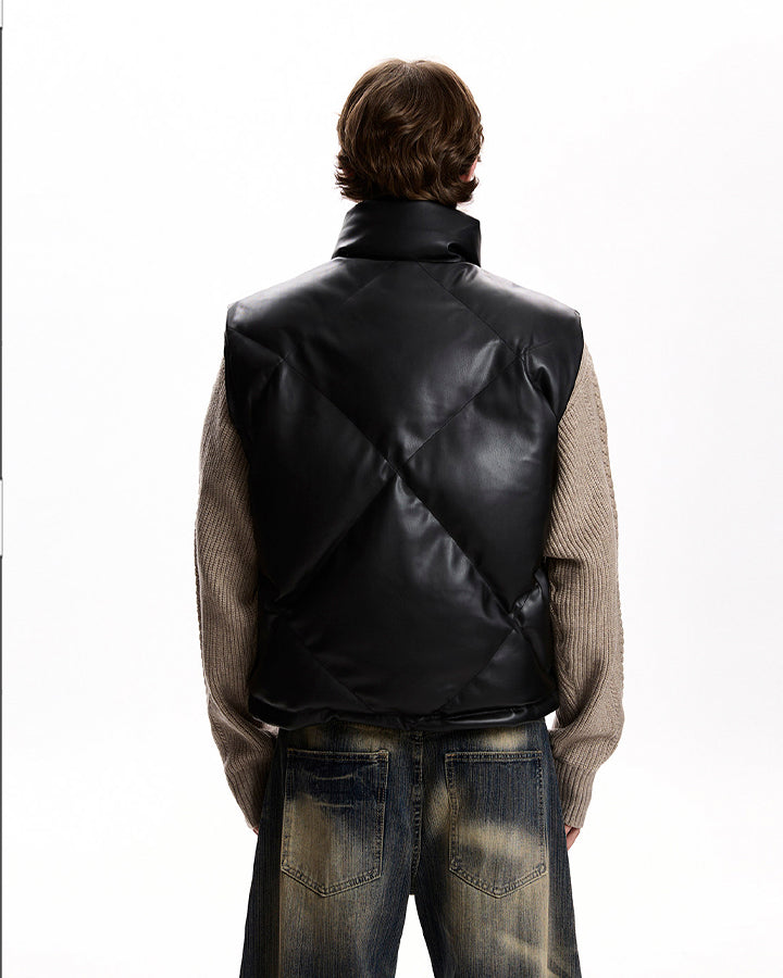 Minimalist PU Puffer Stand Collar Vest