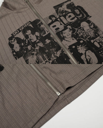 Ribbed Graphic Zip-Up Long Sleeve