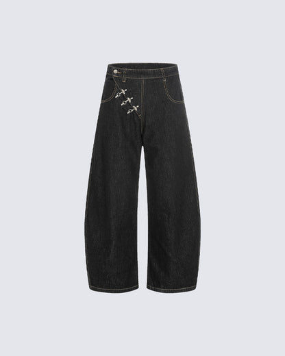 Minimal Buckle Wide-Leg Denim Pants