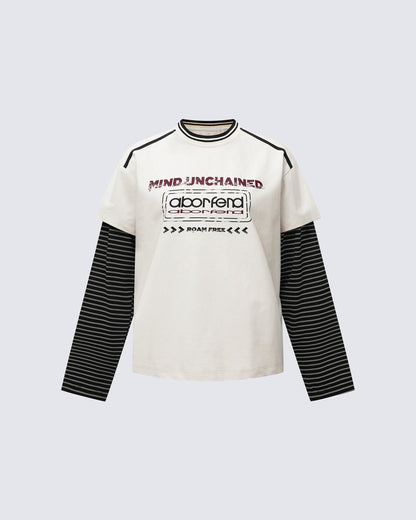 Fake Two-Piece Printed Long Sleeve T-Shirt