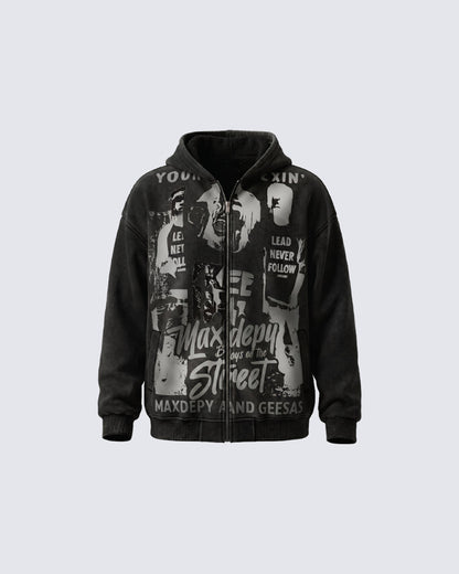 American Street Portrait Graffiti Zip-Up Hoodie