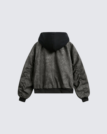 Black Layered Hooded Couple Jacket