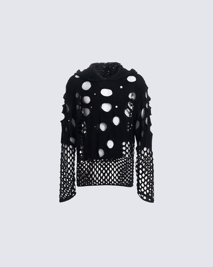 Spring Hollow Out Hoodie Knit Sweater