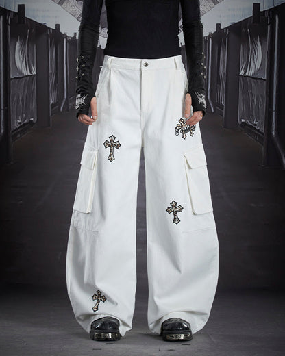 Vintage Cross Patch Embroidered Cargo Pants