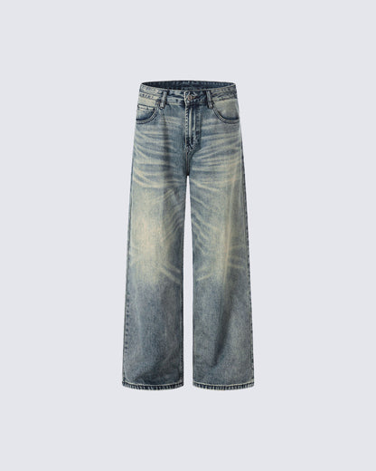 Vintage Washed Straight-Leg Jeans