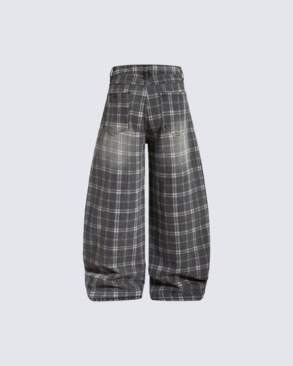 Retro Plaid Wide-Leg Casual Pants