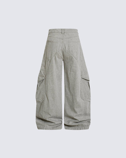 Distressed Panel Wide-Leg Denim Pants