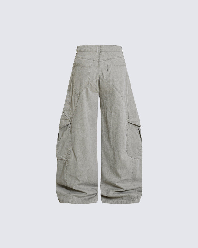 Distressed Panel Wide-Leg Denim Pants