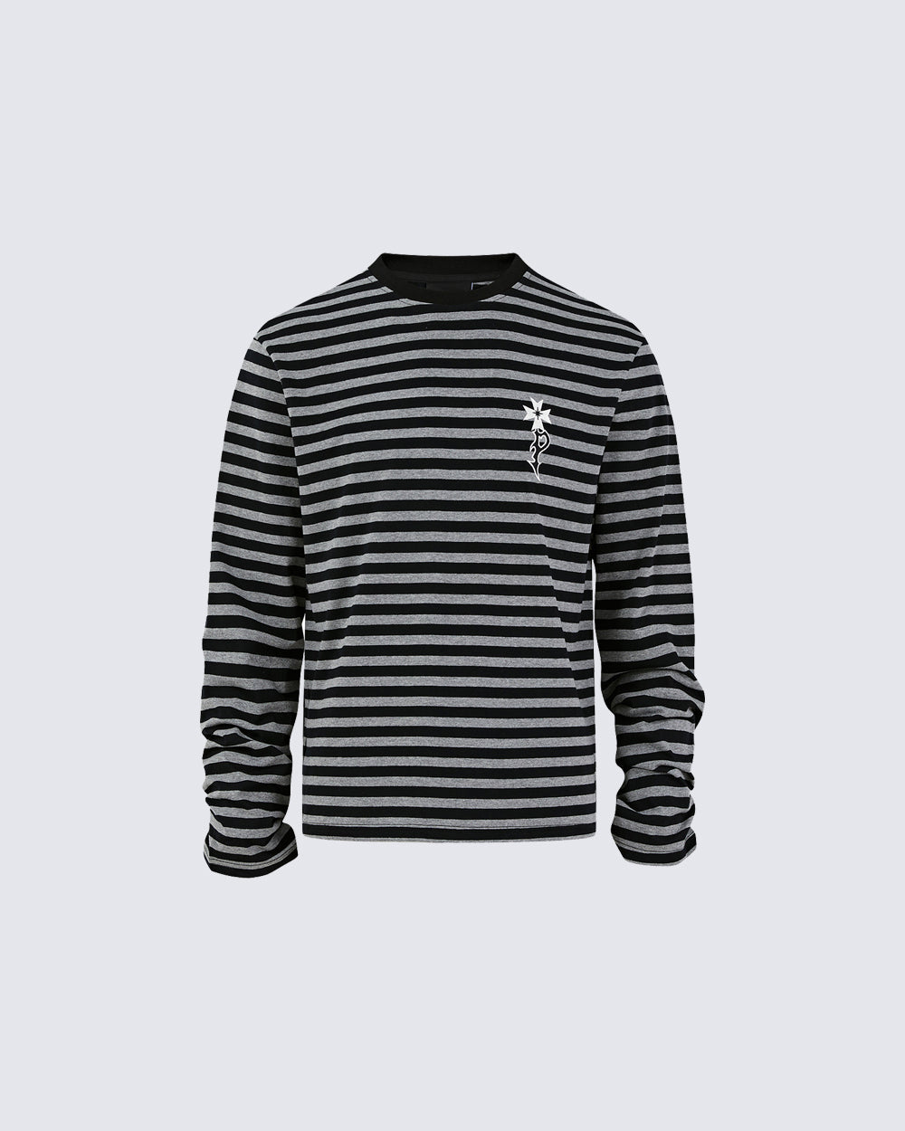 Subculture Cross Embroidered Striped Long Sleeve