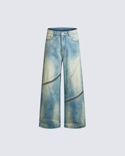 Washed Faded Distressed Irregular Denim