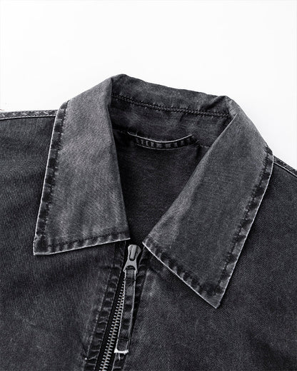 Washed Zip-Up Cotton Jacke