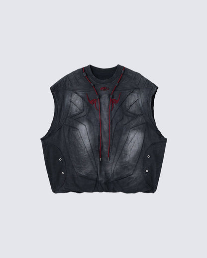Vintage Washed Gothic Armor Style Sleeveless Vest