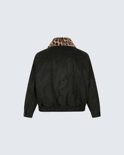 Barn-Style American Leopard Faux Suede Jacket