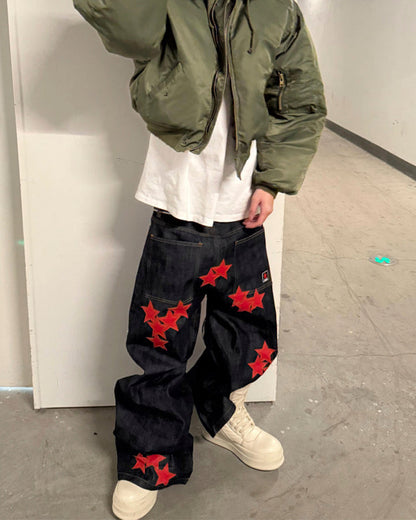 New Print Star Patch Wide-Leg Pants
