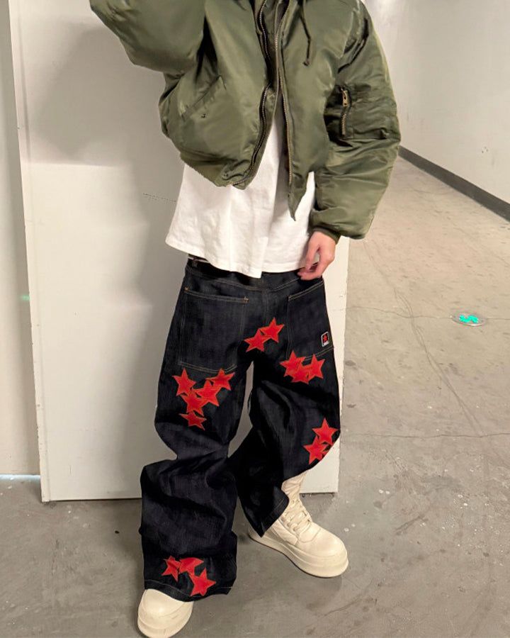 New Print Star Patch Wide-Leg Pants