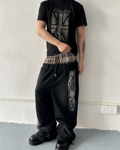 Animal Print Double Waistband Wide-Leg Sweatpants