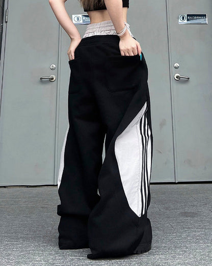 Striped Panel Wide Leg Sweatpants