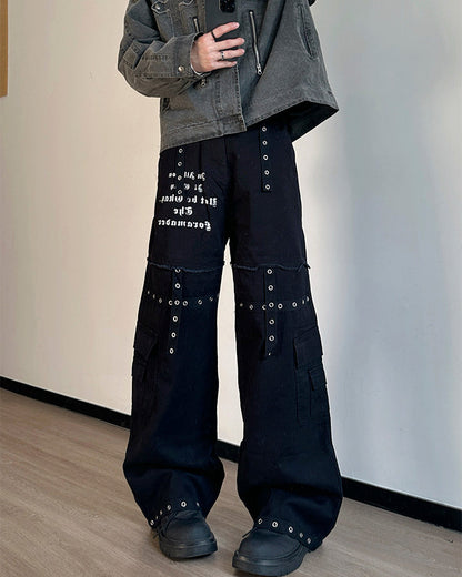 Heavy Washed Eyelet Cargo Pants