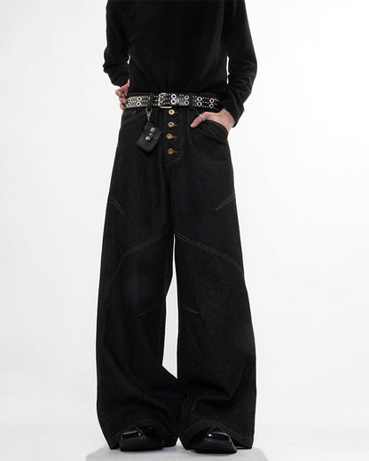 Vintage Dark Wash Wide-Leg Denim Pants