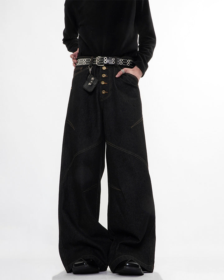 Vintage Dark Wash Wide-Leg Denim Pants