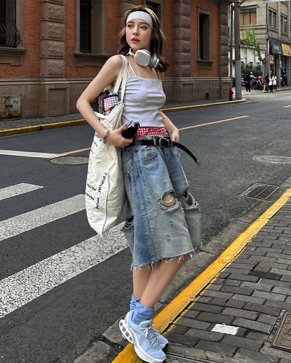 New Light Washed Distressed Denim Shorts