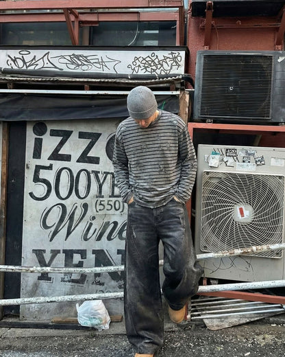 LOW SATURATION-Washed Wide-Leg Denim Pants