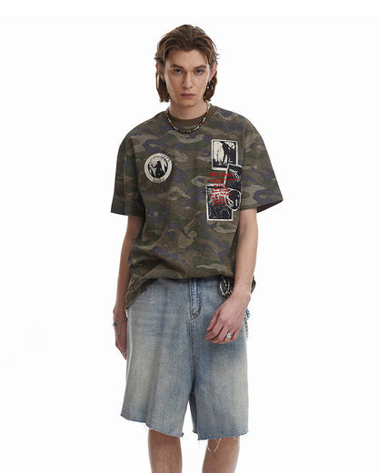 Distressed Patch Embroidered Short Sleeve T-Shirt