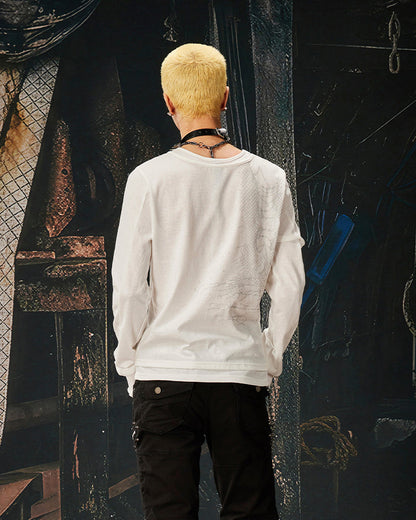 American Skeleton Texture Layered Long T-Shirt