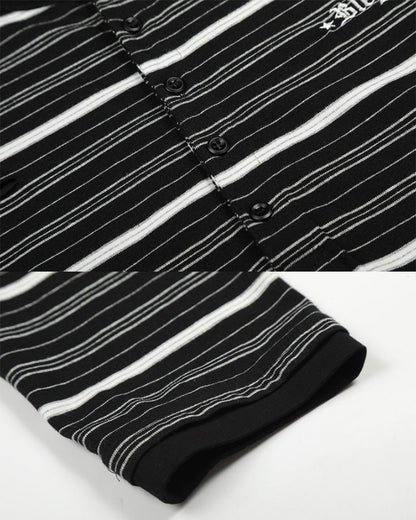 Vintage Contrast Stripe Button Long Sleeve T-Shirt