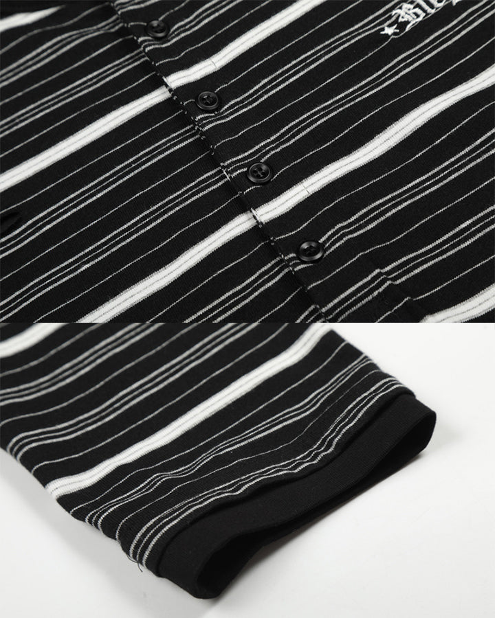 Vintage Contrast Stripe Button Long Sleeve T-Shirt