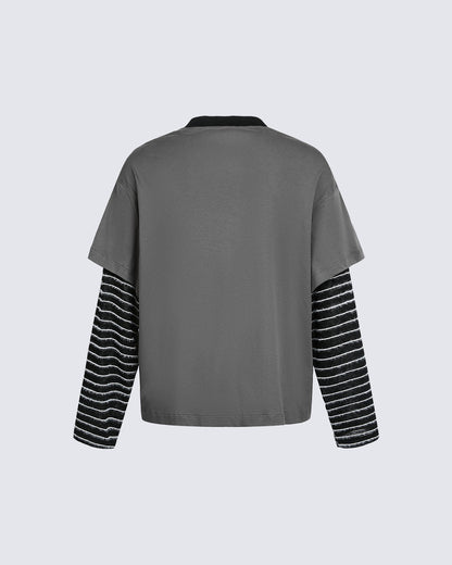 Gray-Black Distressed Graffiti Layered Sweatshirts