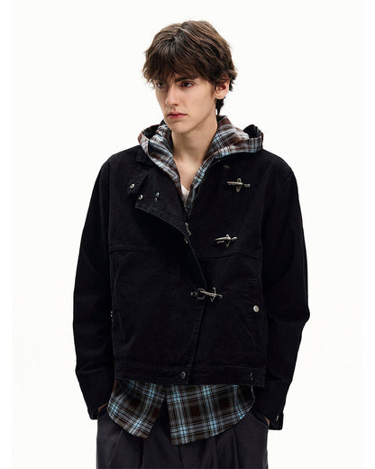Buckled Stand-Collar Aircraft Buckle Utility Jacket