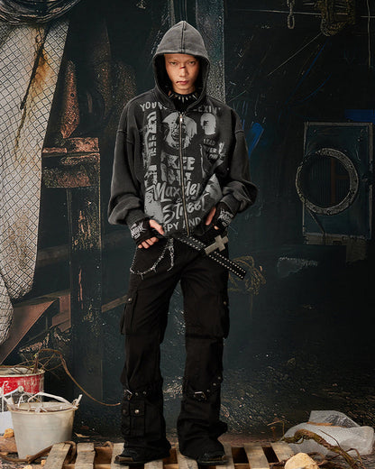 American Street Portrait Graffiti Zip-Up Hoodie