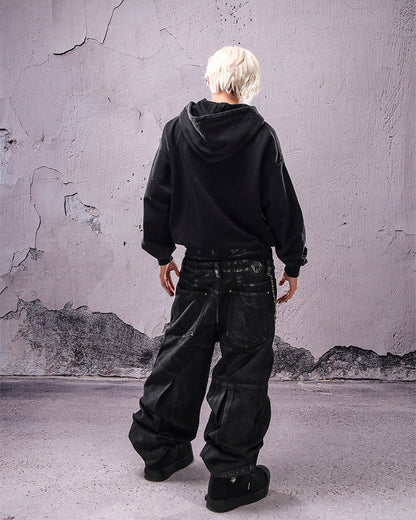 Double Waist Silver Wash Baggy Street Pants