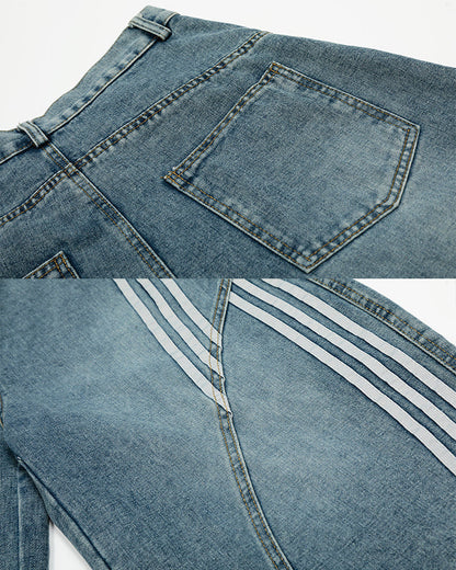 Side Stripe Panel Seven-Length Denim Pants