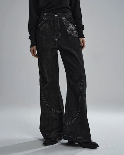 American High Street Flared Black Jeans
