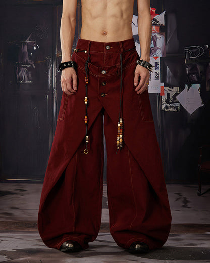 Deconstructed Double-Layer Panel Pants