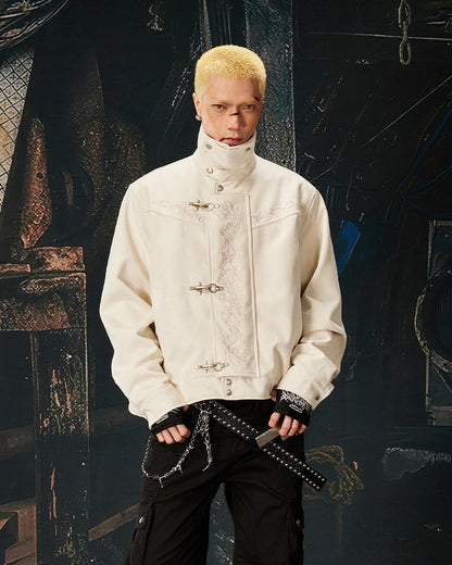 Stand Collar Buckle Embroidered Jacket