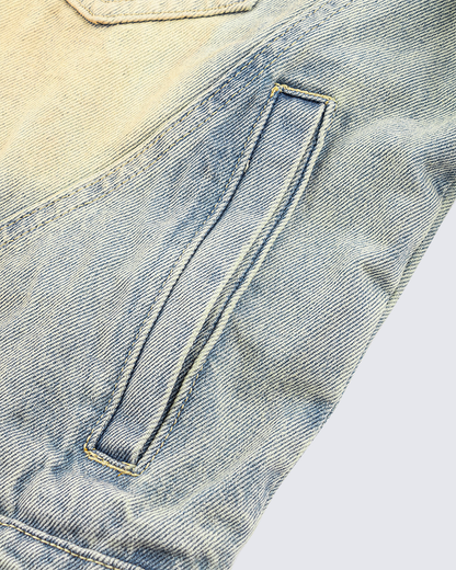 Vintage Wash Denim Jacket with Zipper Pockets