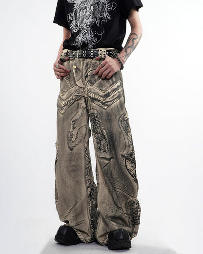 New Distressed Washed Wide Leg Jeans