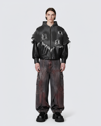 Red Fade 3D Panel Wide-Leg Denim Pants