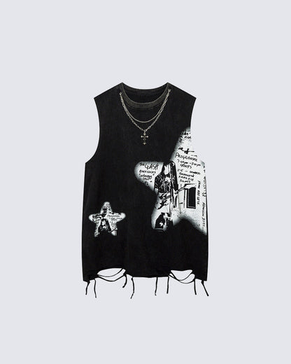 Distressed Graphic Street Sleeveless Tank