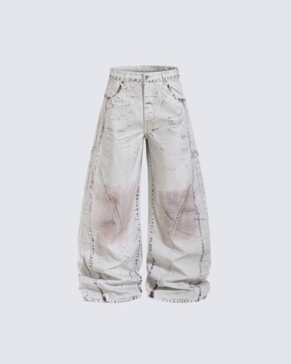 Distressed White Wide Leg Denim Pants