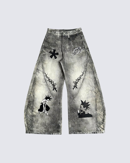 Niche Dirty Wash 3D Print Curved Jeans