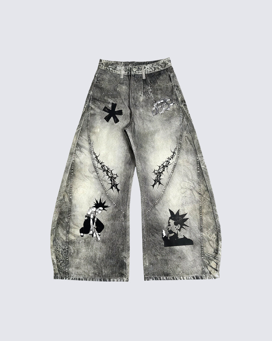 Niche Dirty Wash 3D Print Curved Jeans