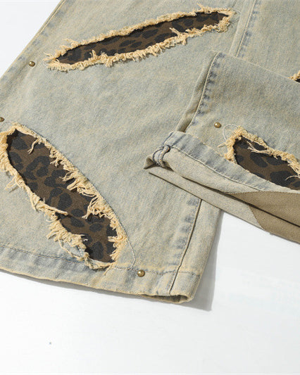 Post-Apocalyptic Printed Distressed Floor-Length Jeans