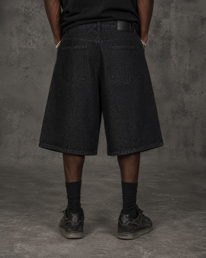 Button Detail Denim Wide  Loose Shorts