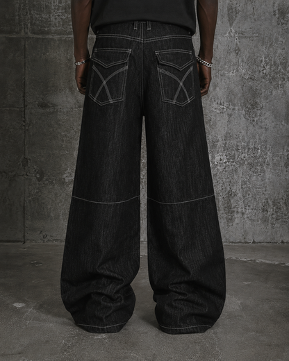 Grommet Detail Wide Leg Denim Pants