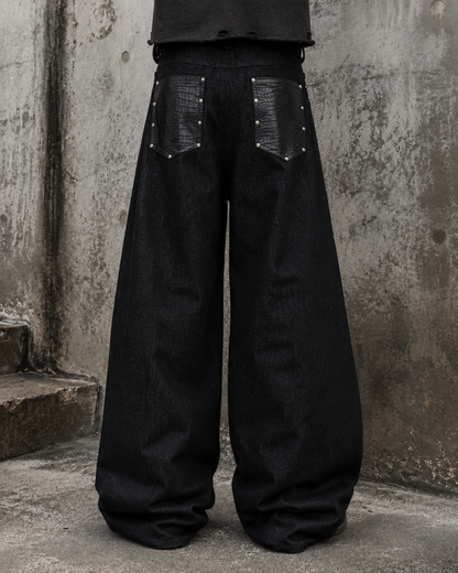Retro Studded Button-Front Denim Pants