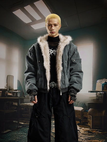 Patchwork Thick Hooded Cotton Jacket